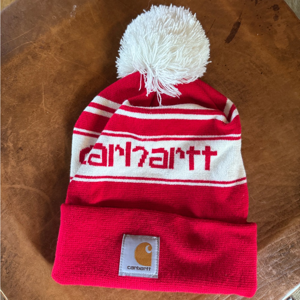 Carhartt Red and White Striped Beanie
